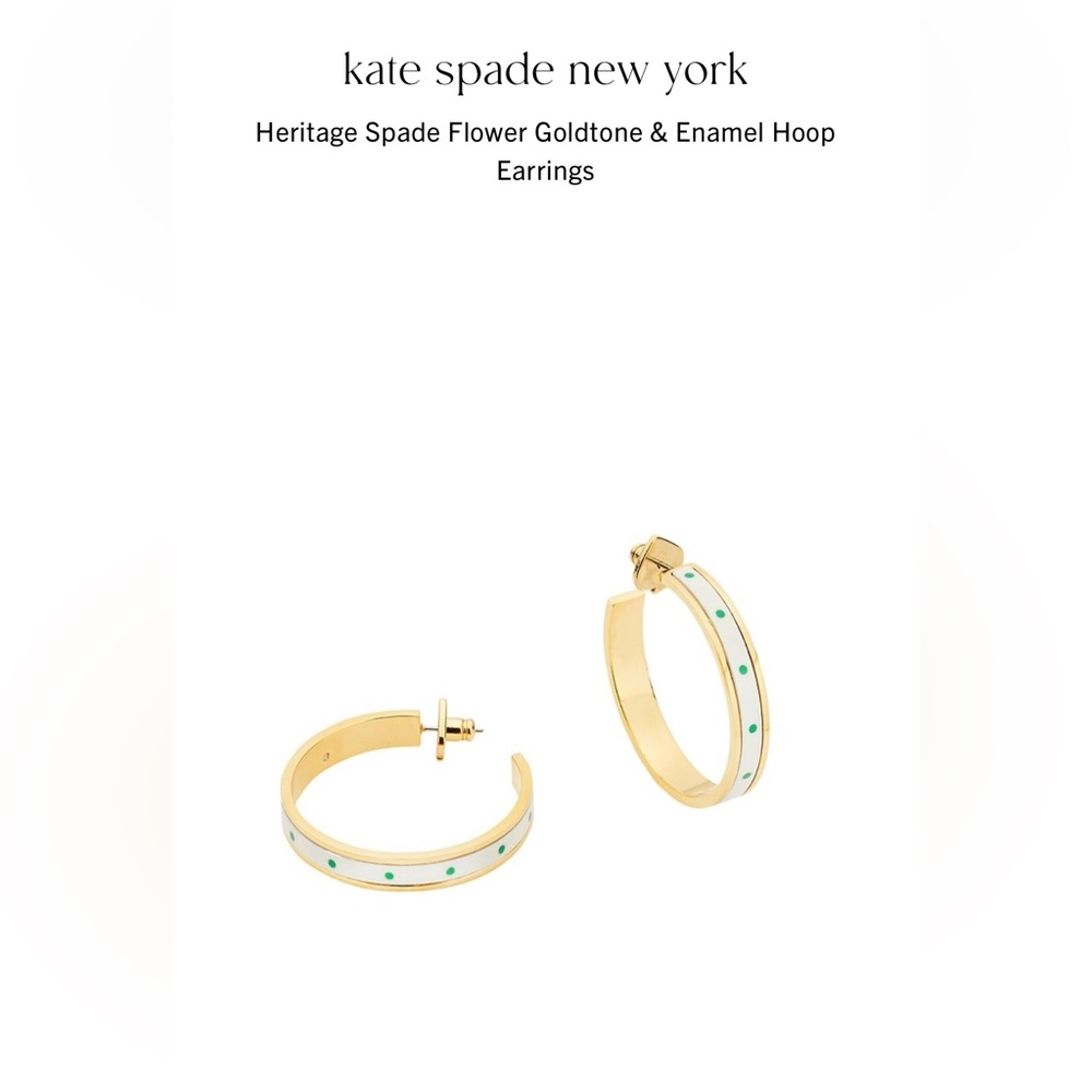 Kate Spade gold, white and green hoop earrings.